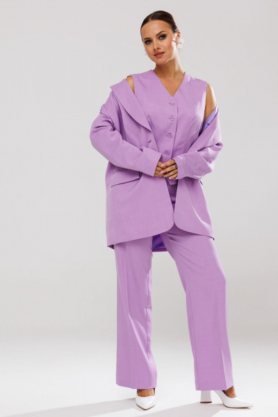 Костюм-тройка из костюмной ткани с пиджаком, жилетом и брюками Mubliz 173 лаванда - фото 21