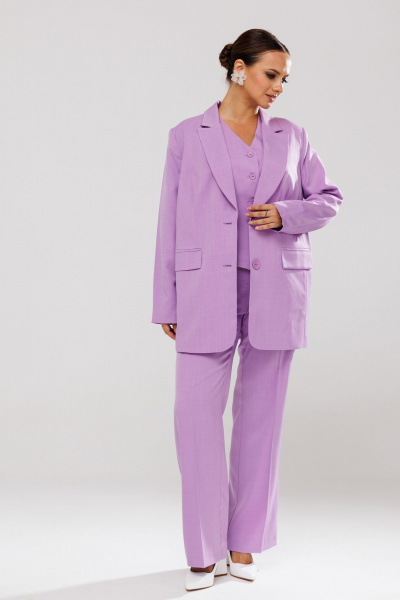 Костюм-тройка из костюмной ткани с пиджаком, жилетом и брюками Mubliz 173 лаванда - фото 19