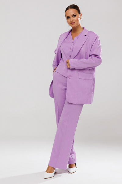 Костюм-тройка из костюмной ткани с пиджаком, жилетом и брюками Mubliz 173 лаванда - фото 18