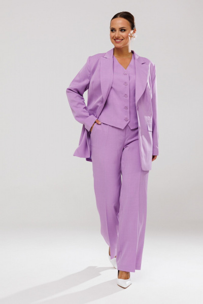 Костюм-тройка из костюмной ткани с пиджаком, жилетом и брюками Mubliz 173 лаванда - фото 16