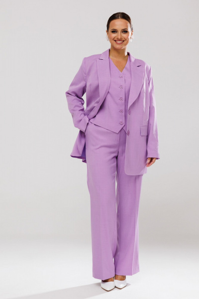 Костюм-тройка из костюмной ткани с пиджаком, жилетом и брюками Mubliz 173 лаванда - фото 15