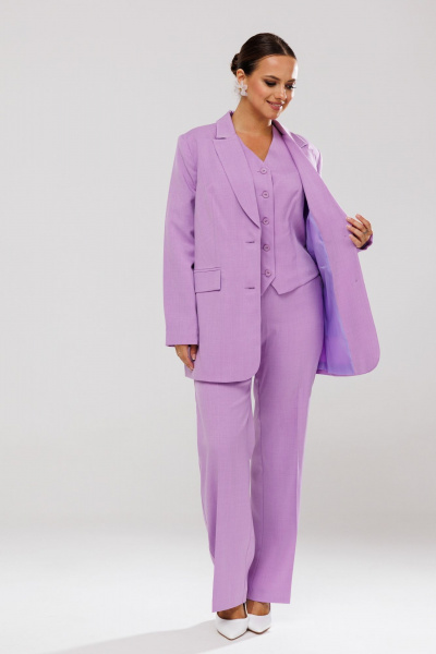 Костюм-тройка из костюмной ткани с пиджаком, жилетом и брюками Mubliz 173 лаванда - фото 13