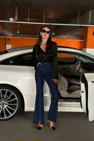 Черная нарядная блуза из шелка с длинными рукавами AURA otd 2169 - фото 6