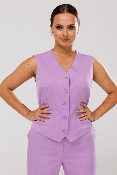 Костюм-тройка из костюмной ткани с пиджаком, жилетом и брюками Mubliz 173 лаванда - фото 8