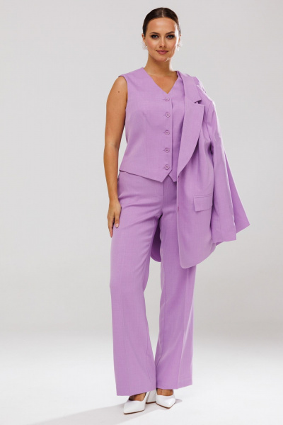 Костюм-тройка из костюмной ткани с пиджаком, жилетом и брюками Mubliz 173 лаванда - фото 4