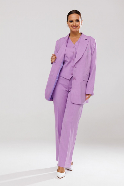 Костюм-тройка из костюмной ткани с пиджаком, жилетом и брюками Mubliz 173 лаванда - фото 2