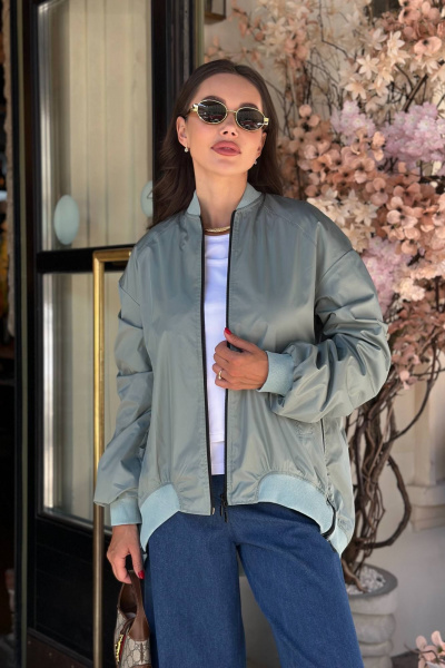 Зеленый оверсайз бомбер с резинками и молниями AURA otd 7046 - фото 7