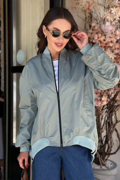 Зеленый оверсайз бомбер с резинками и молниями AURA otd 7046 - фото 1