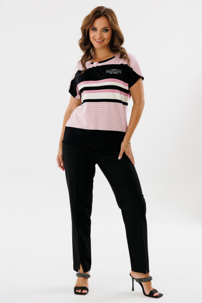 Демисезонная трикотажная футболка с разрезами и коротким рукавом Condra 16256 розовый-черный - фото 1