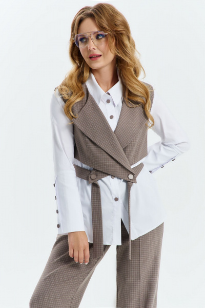 Классический костюм из текстиля с жилетом и палаццо брюками Euromoda 534 - фото 2