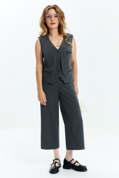 Деловой костюм с асимметричным жакетом и брюками-палаццо из текстиля Euromoda 543 - фото 1