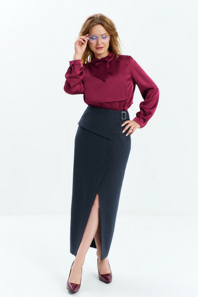 Макси черная юбка со съемной баской и высоким разрезом Euromoda 544 - фото 1