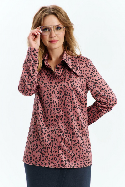 Демисезонная деловая блуза из гладкой сатиновой ткани Euromoda 547 розовый - фото 1