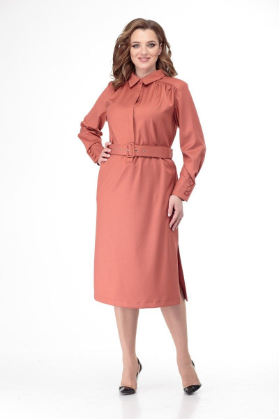 Платье из текстиля с асимметричным силуэтом и съемным поясом Anelli 772 терракот - фото 9
