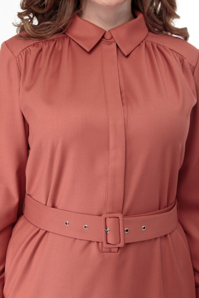 Платье из текстиля с асимметричным силуэтом и съемным поясом Anelli 772 терракот - фото 7