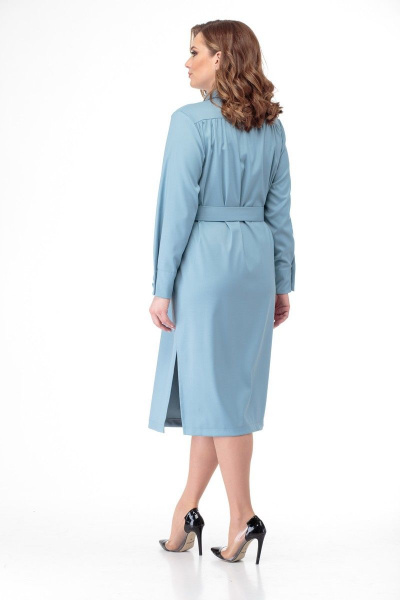 Элегантное платье из вискозы с карманами и разрезами Anelli 772 голубой - фото 7