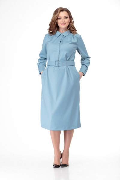 Элегантное платье из вискозы с карманами и разрезами Anelli 772 голубой - фото 6