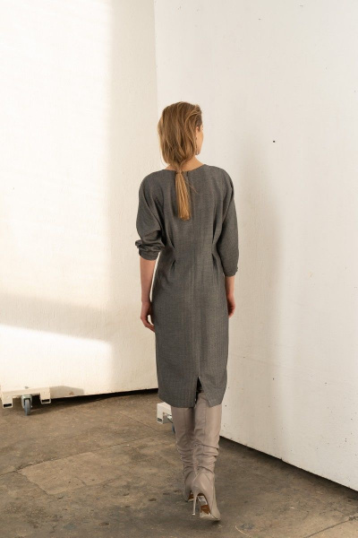 Платье с карманами и рукавами с складками, в платье из костюмной ткани AG Green G340/1 - фото 2