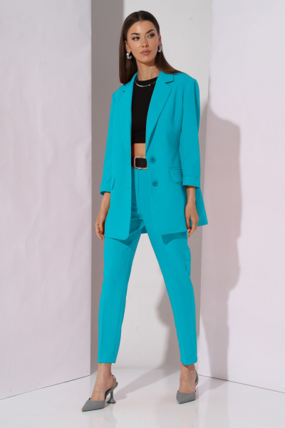 Комплект из жакета, брюк и топа в стиле casual N.O.W. 1290-2 бирюзово-голубой - фото 1