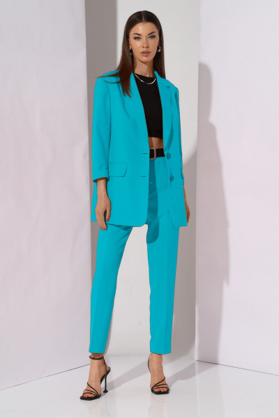Комплект из жакета, брюк и топа в стиле casual N.O.W. 1290-2 бирюзово-голубой - фото 2
