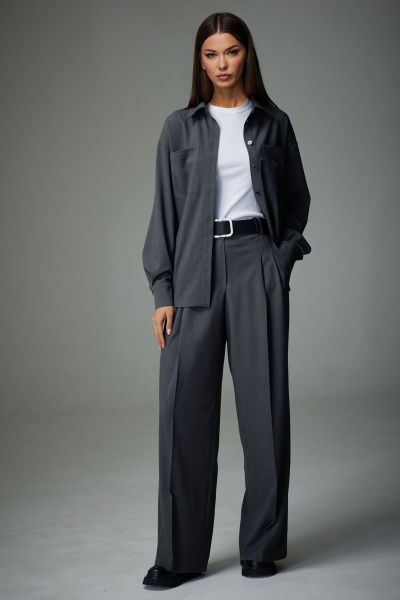 Блуза и брюки прямого силуэта с накладными карманами N.O.W. 1333-1 серый - фото 3