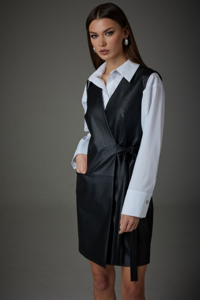 Платье-жилет из экокожи с горизонтальными подрезами N.O.W. 1394 - фото 6