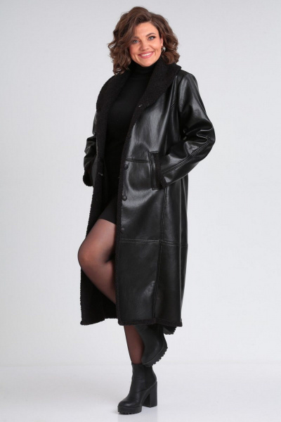 Пальто женское длинное из искусственного меха и экокожи Celentano 2071.1 черный - фото 4