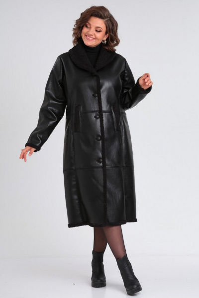 Пальто женское длинное из искусственного меха и экокожи Celentano 2071.2 черный - фото 13