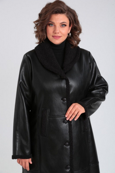 Пальто женское длинное из искусственного меха и экокожи Celentano 2071.2 черный - фото 4