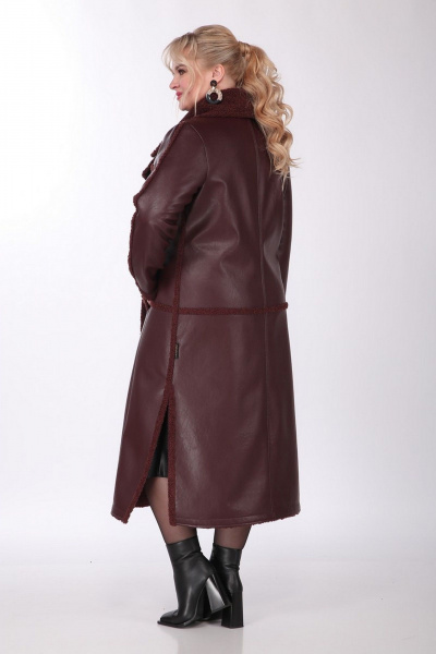Пальто женское длинное двубортное из экокожи с разрезами Celentano 2081.2 шоколад - фото 11