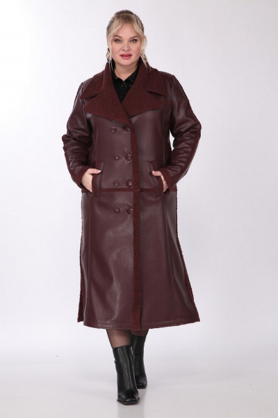 Пальто женское длинное двубортное из экокожи с разрезами Celentano 2081.2 шоколад - фото 1