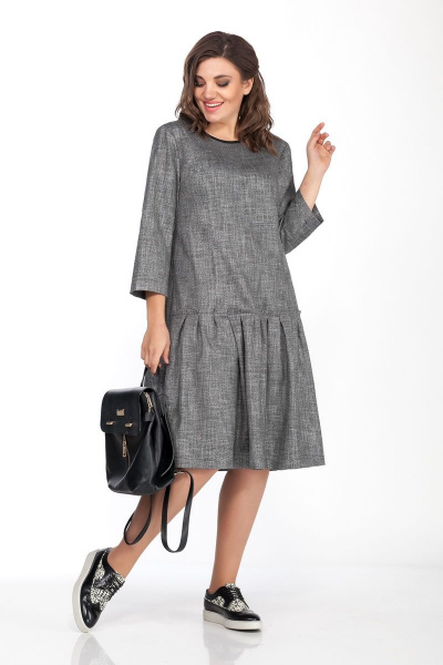 Платье свободного кроя с длинными рукавами и завязками Anna Majewska 1420 темно-серый - фото 1