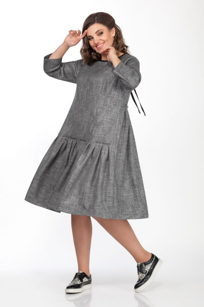 Платье свободного кроя с длинными рукавами и завязками Anna Majewska 1420 темно-серый - фото 2
