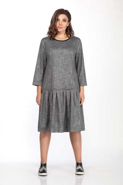 Платье свободного кроя с длинными рукавами и завязками Anna Majewska 1420 темно-серый - фото 3