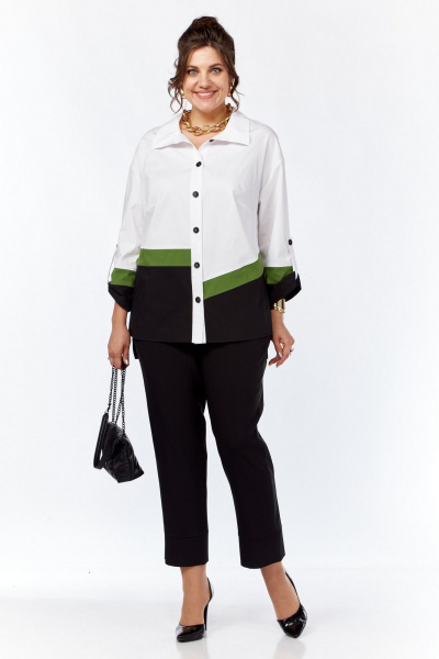 Стильный комплект рубашки и брюк из текстиля с резинками Grace for you 256 зелень - фото 4