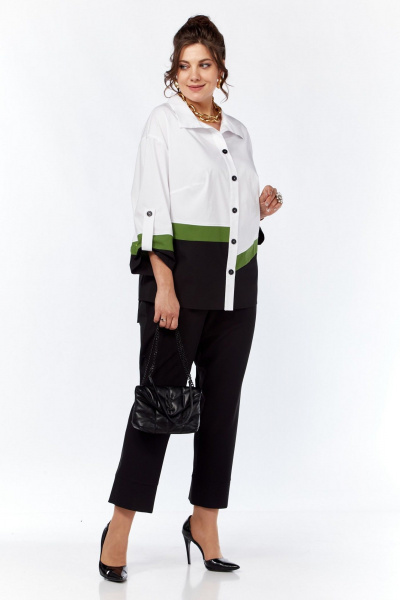 Стильный комплект рубашки и брюк из текстиля с резинками Grace for you 256 зелень - фото 3