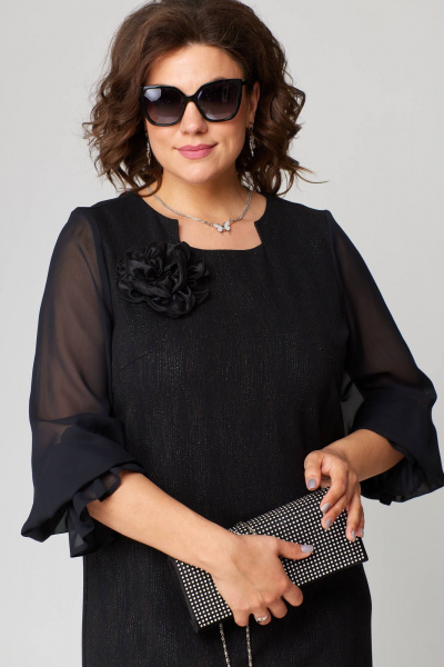 Платье женское из трикотажа с разрезом и воланами EVA GRANT 7236 черный/роза - фото 10