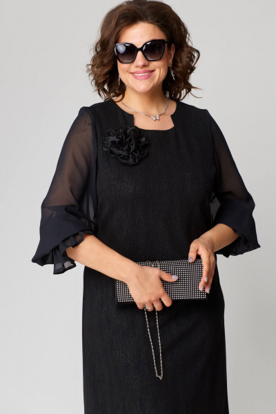 Платье женское из трикотажа с разрезом и воланами EVA GRANT 7236 черный/роза - фото 9