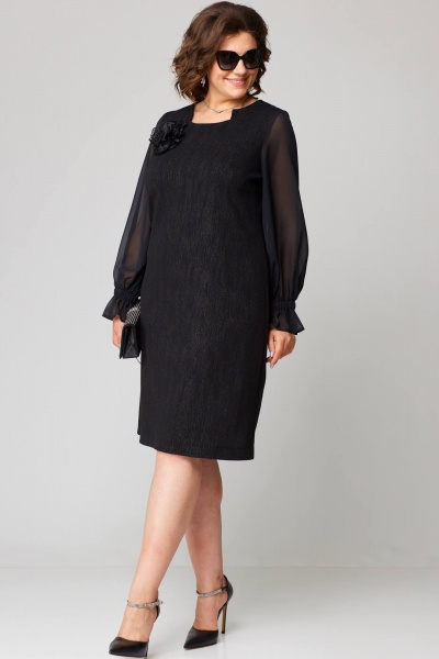 Платье женское из трикотажа с разрезом и воланами EVA GRANT 7236 черный/роза - фото 8