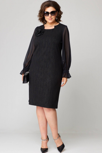 Платье женское из трикотажа с разрезом и воланами EVA GRANT 7236 черный/роза - фото 7