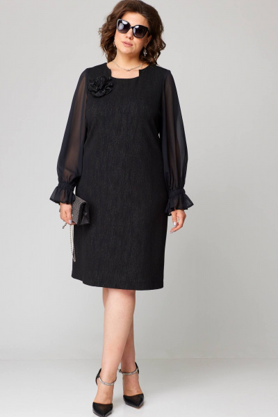 Платье женское из трикотажа с разрезом и воланами EVA GRANT 7236 черный/роза - фото 5