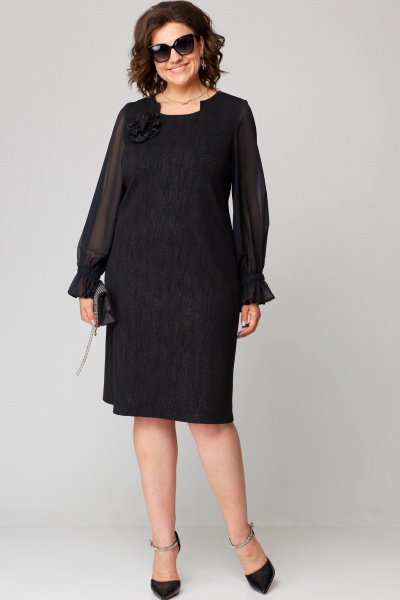 Платье женское из трикотажа с разрезом и воланами EVA GRANT 7236 черный/роза - фото 4