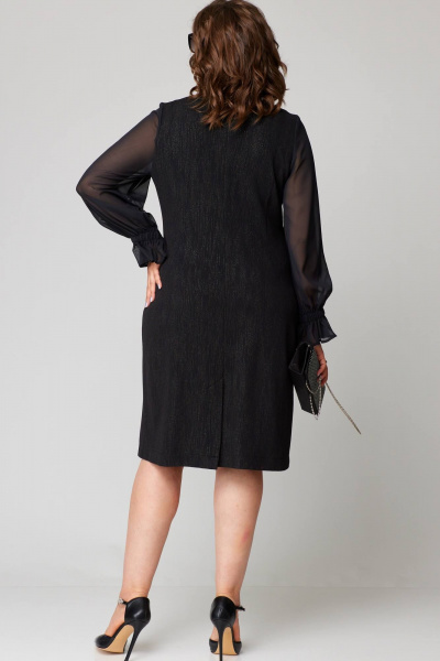 Платье женское из трикотажа с разрезом и воланами EVA GRANT 7236 черный/роза - фото 3