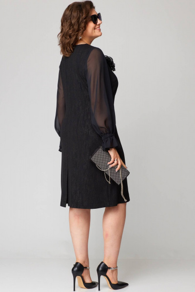 Платье женское из трикотажа с разрезом и воланами EVA GRANT 7236 черный/роза - фото 2