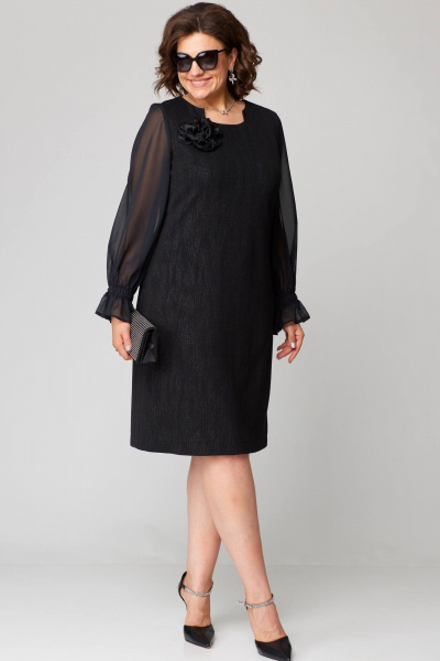 Платье женское из трикотажа с разрезом и воланами EVA GRANT 7236 черный/роза - фото 1