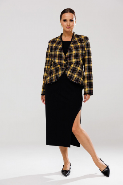 Женский костюм из трикотажа и текстиля со стойкой Mubliz 202 желтый - фото 5