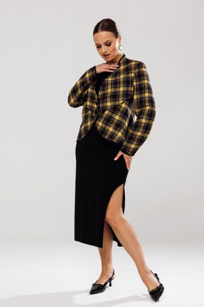 Женский костюм из трикотажа и текстиля со стойкой Mubliz 202 желтый - фото 4