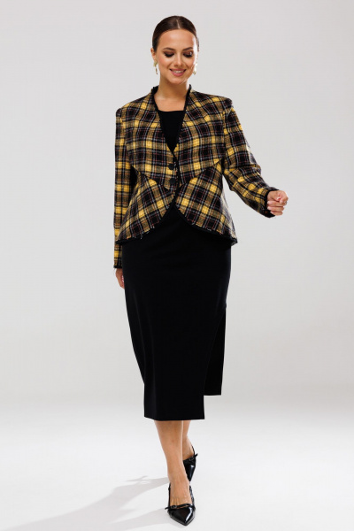 Женский костюм из трикотажа и текстиля со стойкой Mubliz 202 желтый - фото 3