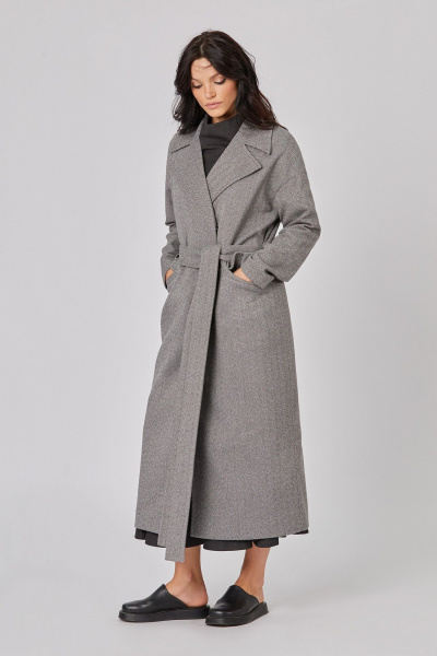 Пальто макси из пальтовой ткани с шлицей и широким воротником Rivoli 1044 серый - фото 7