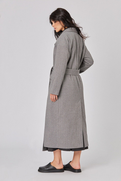 Пальто макси из пальтовой ткани с шлицей и широким воротником Rivoli 1044 серый - фото 6
